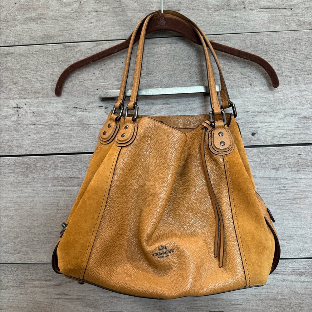 Coach Tan Leather Shoulder Bag with Gold Hardware